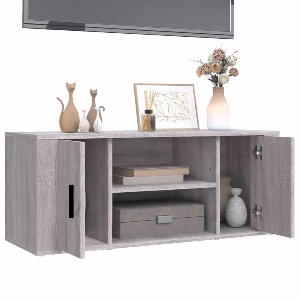Berkfield Home Modern Grey Sonoma TV Cabinet in Matt Engineered Wood W/D/H: 100 x 35 x 40 cm – 3