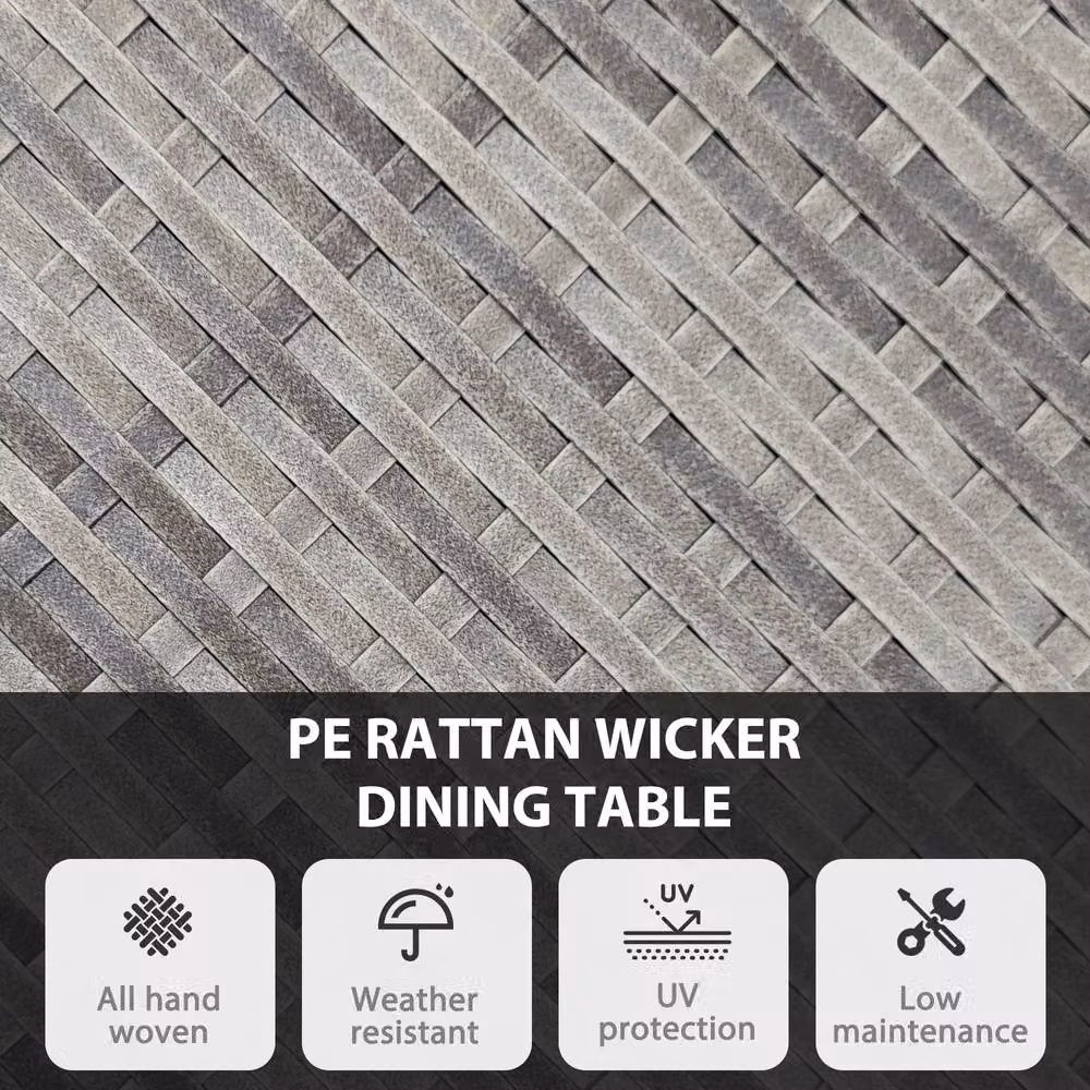OUTSUNNY Outdoor PE Rattan Dining Table with Wood-Plastic Composite Top in Sand, W/D/H: 70 x 70 x 73 cm – 3