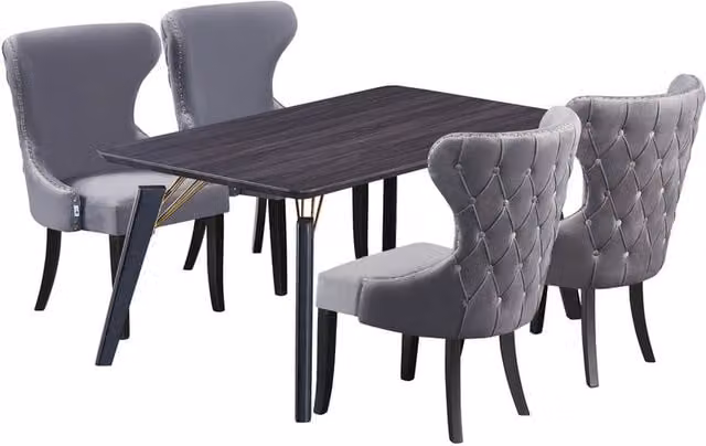 Mayfair Cosmo LUX Modern Rectangular Dining Set with Table and 4 Chairs in Grey, Black and Gold
