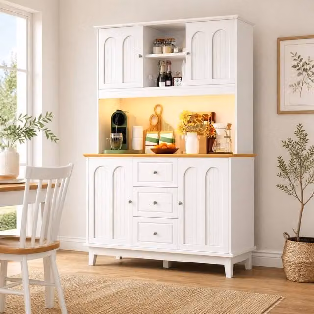 STILVORA White Matt Pantry Cabinet with Integrated LED Lighting, 3 Drawers and 4 Doors – 1