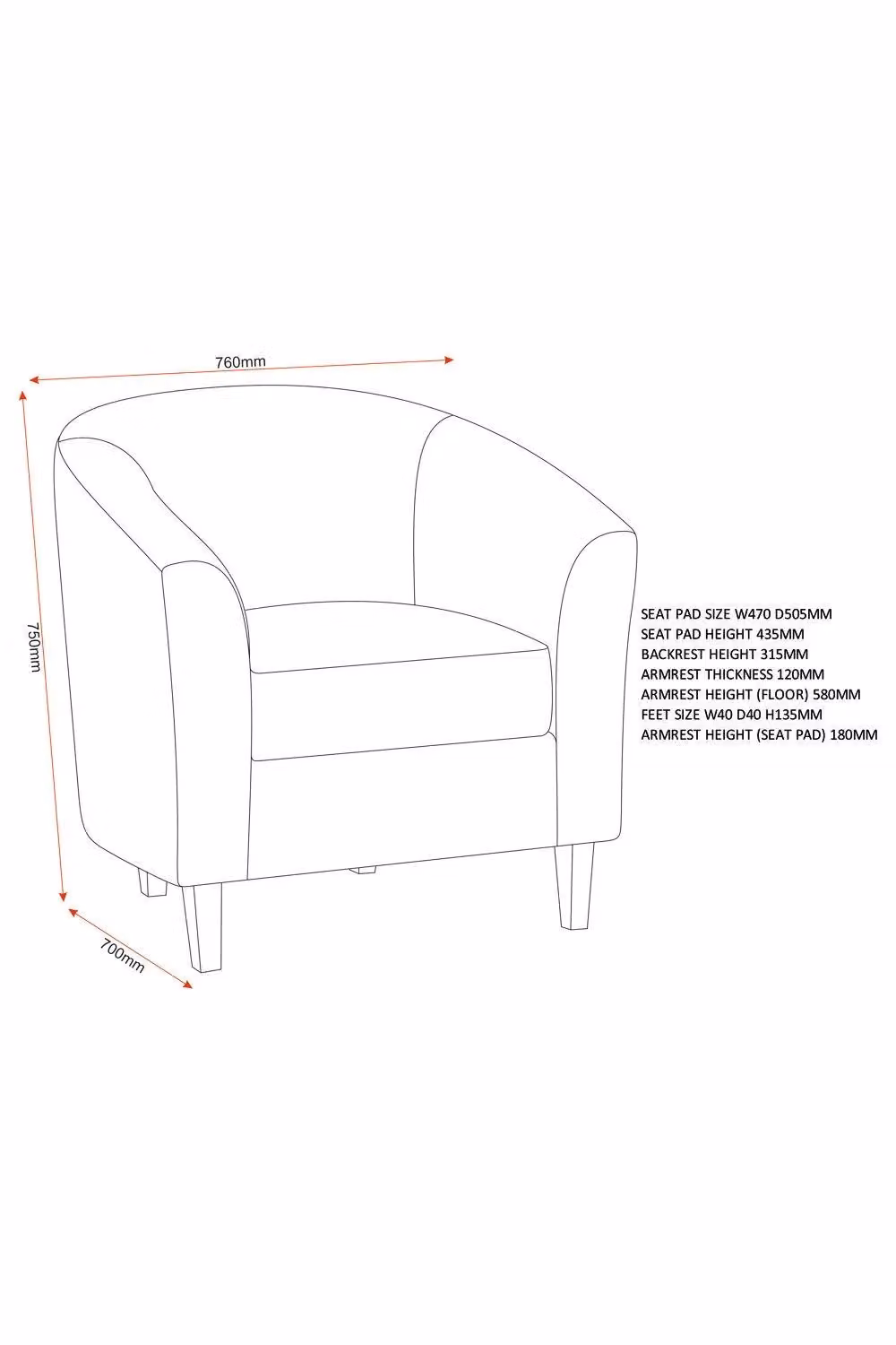 Seconique Tempo Grey Fabric Tub Chair with Armrests – 4