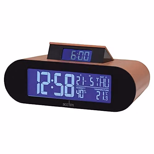 Acctim Kian Digital Alarm Clock with Crescendo Alarm, Date, Temperature and Humidity Display in Soft Coral