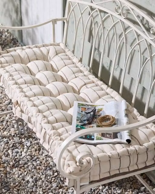 Dibor Mocha Cotton French Stripe Indoor Outdoor Garden Bench Cushion in Brown, W: 42 cm, L: 105 cm – 1