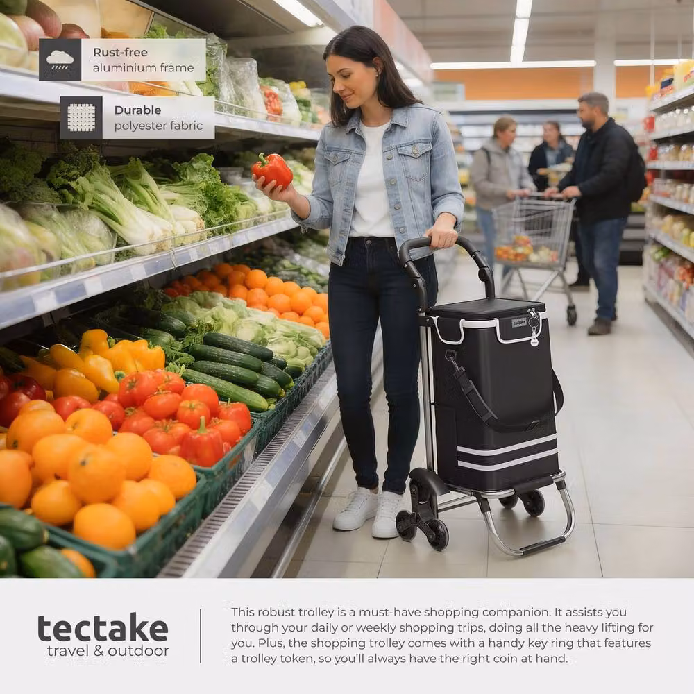 tectake 3-in-1 Foldable Shopping Trolley with Cooler Bag, Black – 4