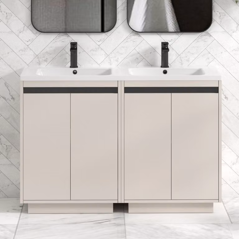 Royal Bathrooms Orion 1200 Warm Taupe 4 Door Floor Standing Vanity Unit with Ceramic Basin and Black Accent Trim