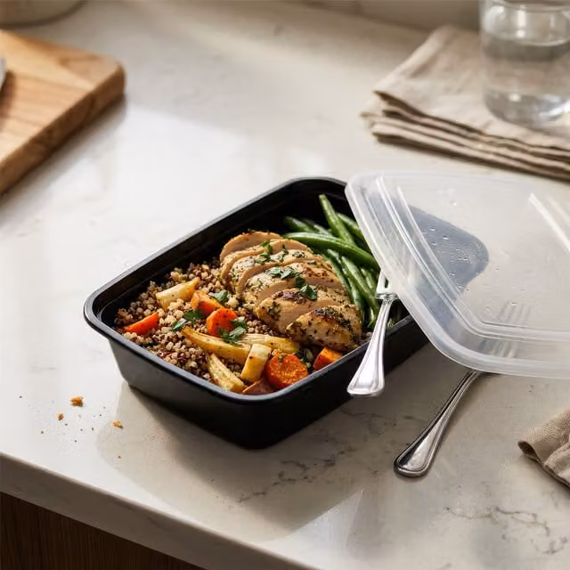 Harbour Housewares Reusable Meal Prep Containers with Snap Lid, 1120ml, Pack of 120, Black