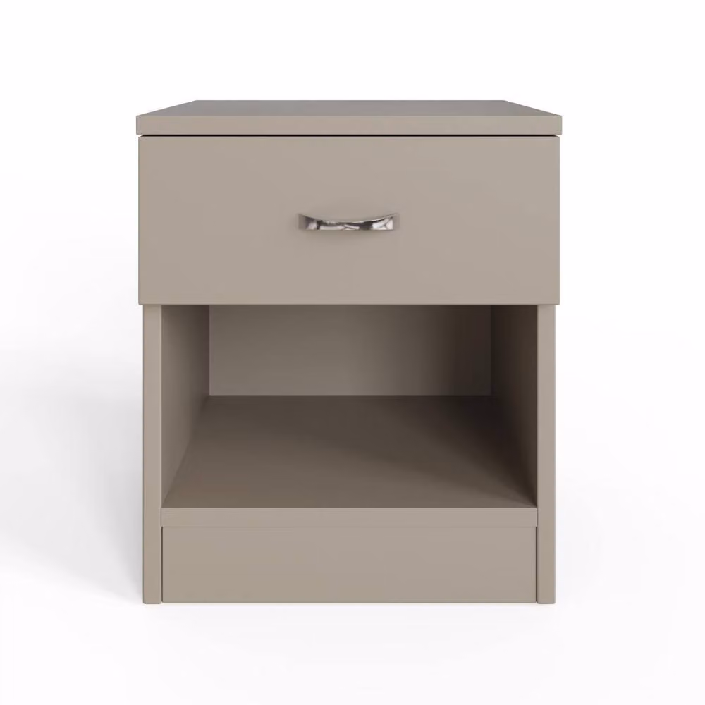 FWStyle Pair of Beige Modern Nightstands with One Drawer and Open Shelf – 4