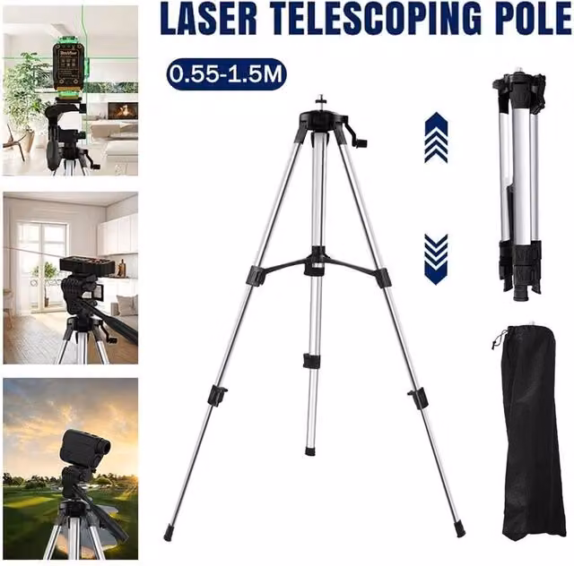 Nordara Adjustable Aluminum Laser Level Tripod Stand with Bag, Silver, 1.5m
