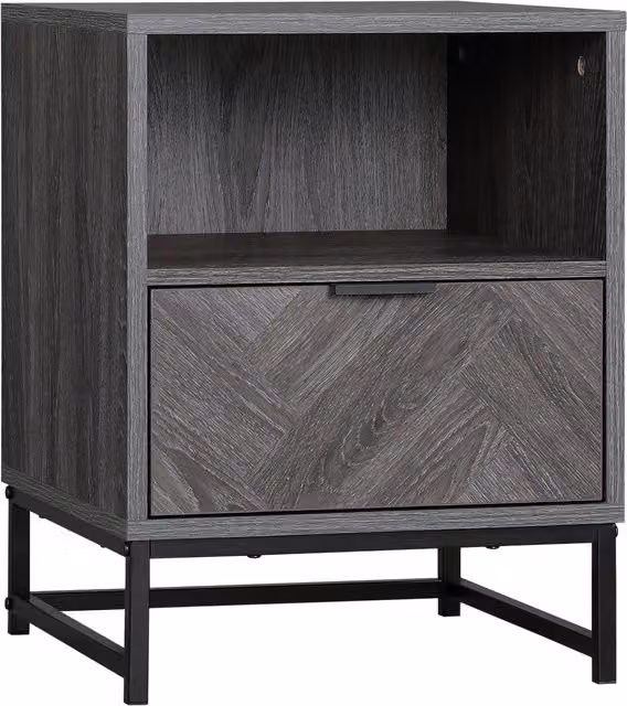 HOMCOM Bedside Table with Drawer and Shelf in Dark Grey with Steel Legs – 1