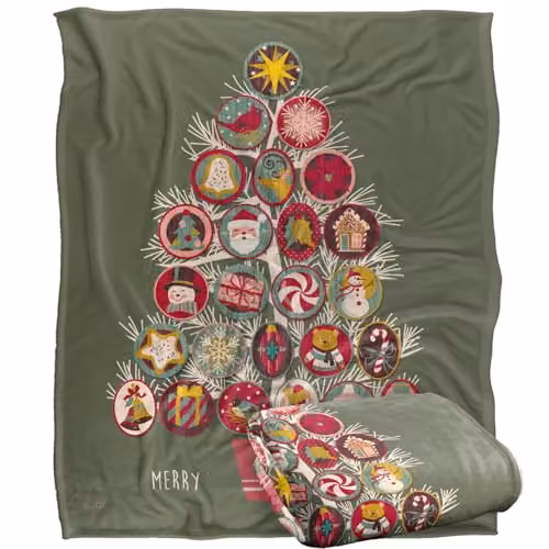 JQ Licensing Christmas Tree Ornaments Silky Touch Super Soft Fleece Throw Blanket in White, W/D/H: 152 x 127 cm