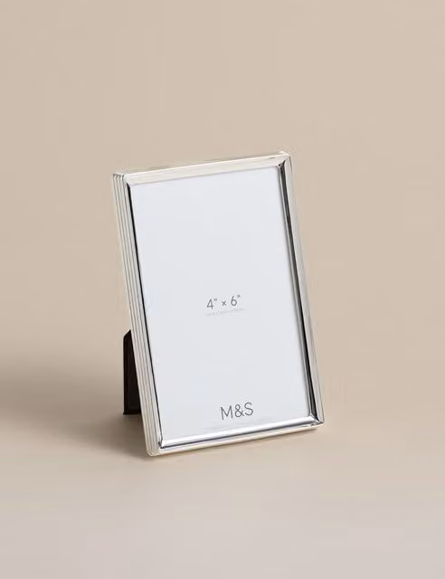 M&S Modern Striped Silver Metal Single Tabletop Photo Frame, 10 x 15 cm