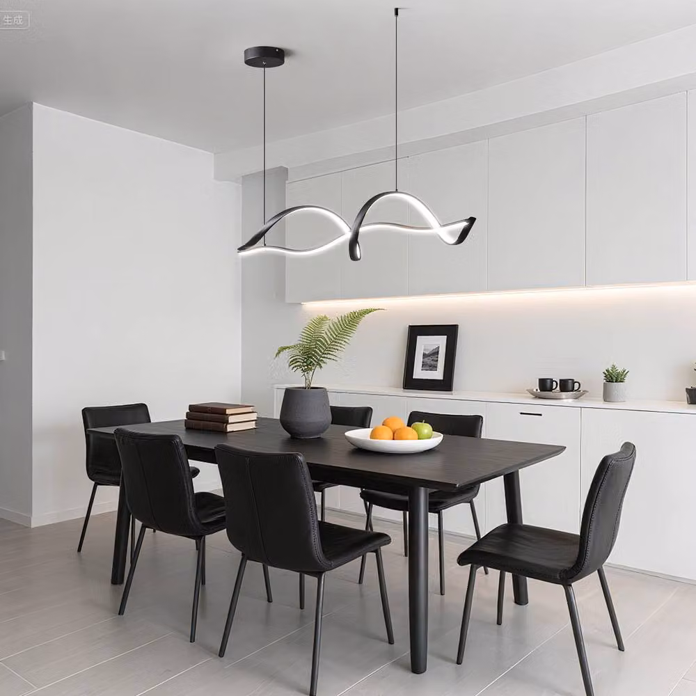 NIVOR 48W Dimmable LED Linear Chandelier in Black, Modern Suspended Pendant Light for Kitchen Islands and Dining Rooms – 4