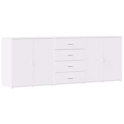 vidaXL Set of 3 Modern White MDF Sideboards