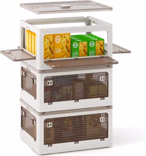 Costway 3-Pack Stackable and Foldable Plastic Storage Bins, White, 90l