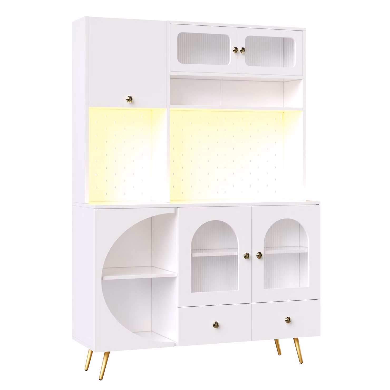 Aosom UK Modern Tall Kitchen Cabinet with Built-In Power Outlets, USB Ports and App-Controlled LED Lighting, White, W: 120 cm, D: 40 cm, H: 176 cm – 2
