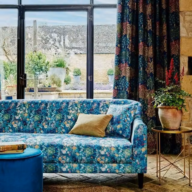 Clarke & Clarke Tatton Midnight Blue Multicolour Fabric