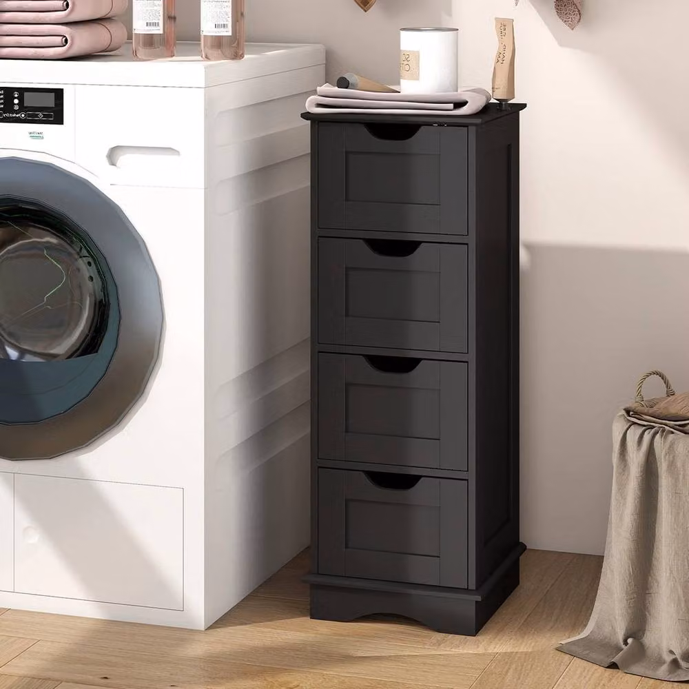 FORGEVIO Modern Black Matt Freestanding Bathroom Storage Cabinet with 4 Drawers – 4