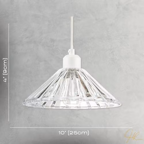 Happy Homewares Modern Transparent Glass Cone Pendant Ceiling Light Shade W/D/H: 25 x 25 x 9 cm – 3