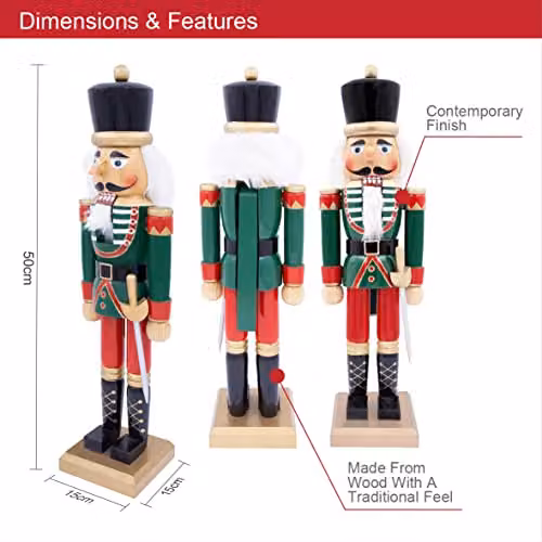 The Christmas Workshop 81560 Classic Wooden Nutcracker Soldier Christmas Decoration, Red, White and Green, Height: 50 cm – 3