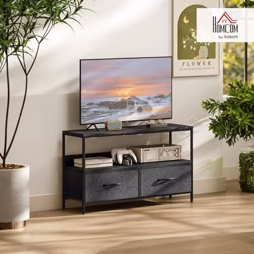 HOMCOM Industrial Black Metal TV Cabinet for Living Room or Bedroom – 2