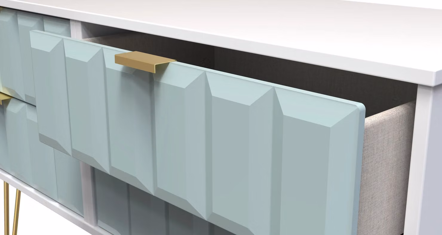 Ready Assembled 2 U Metro 4 Drawer Bed Box in Duck Egg Blue and Gold – 2