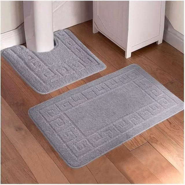 Havendro Silver Luxury Soft Touch Anti Slip Bath and Pedestal Mat Set in Grey – 1