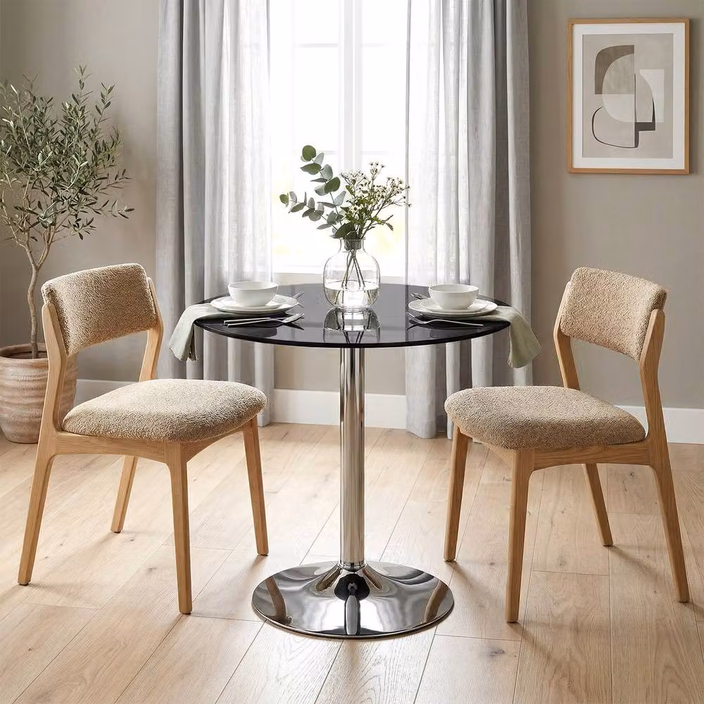 STILVORA Modern Round Dining Table for 4 with Black Glossy Tempered Glass Top and Metal Frame, W/D/H: 120 x 120 x 75.5 cm – 6