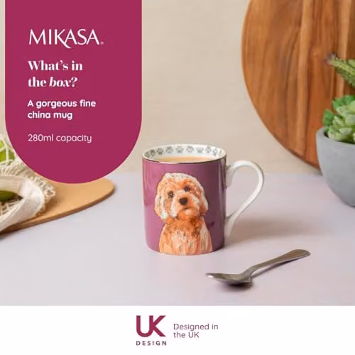 Mikasa Cockapoo Straight-Sided Porcelain Mug, 280ml in Purple and Gold – 2
