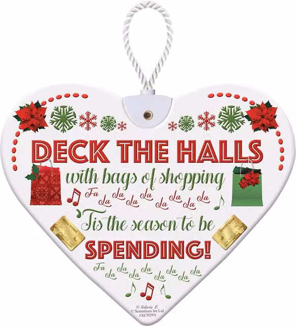 Sensations Christmas Hanging Ceramic Heart Pendant in Multicolour and White