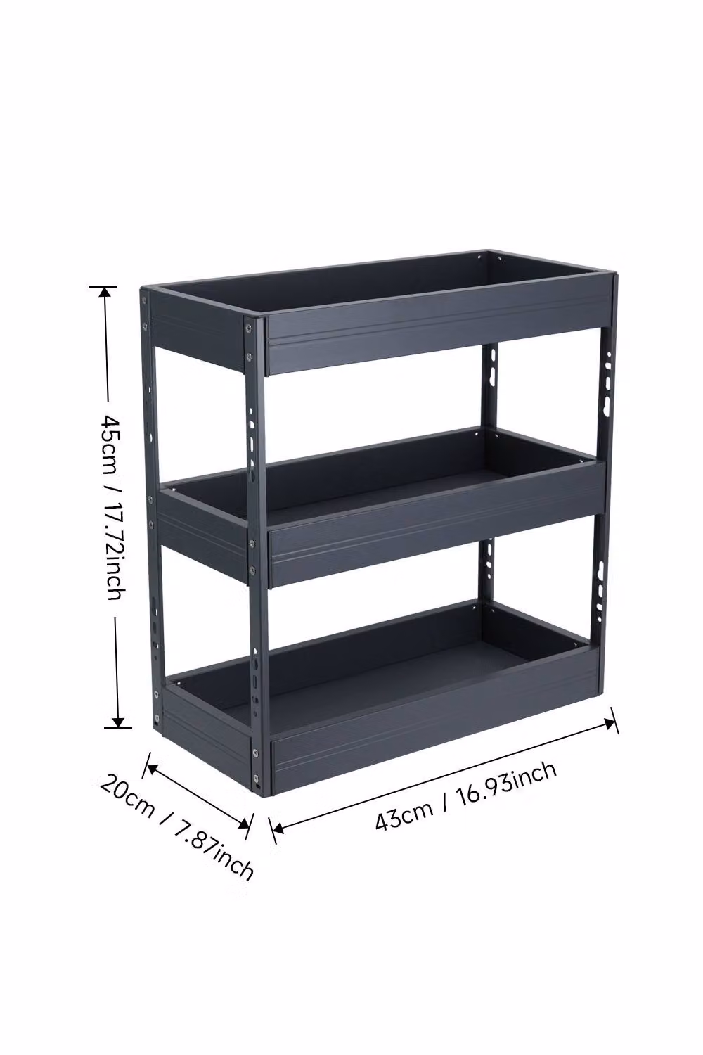 Living and Home 3-Tier Aluminium Kitchen Cabinet Pull Out Storage Drawer in Black, W/D/H: 20 x 43 x 45 cm – 4