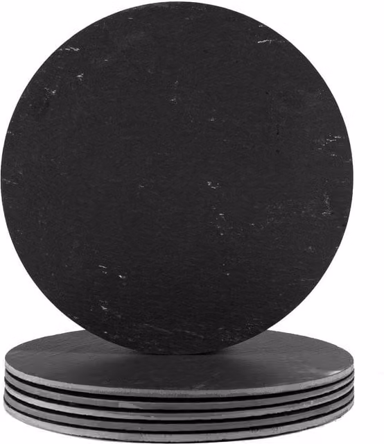 Argon Tableware Linea Round Slate Placemats, Black, Set of 6, Diameter: 30 cm