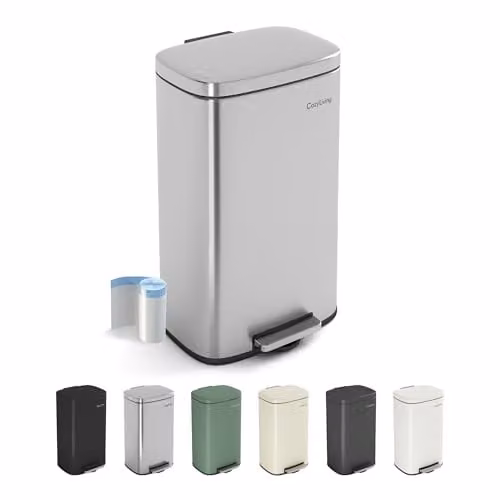 MCC Direct 30L Silver Stainless Steel Pedal Bin with Soft Close Lid and Removable Inner Bucket