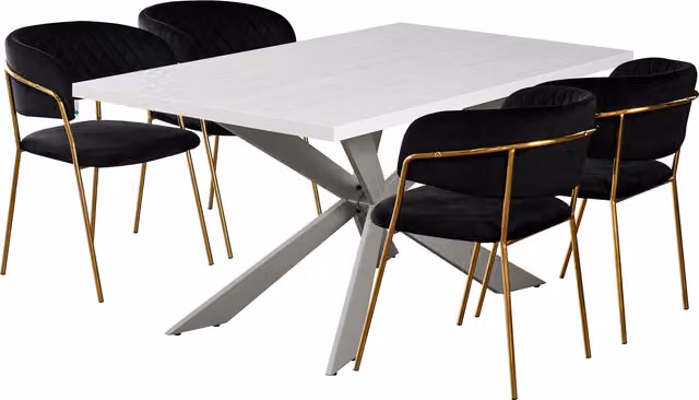Atarah Duke LUX Rectangular Dining Set with Table and 4 Chairs in Black and Gold