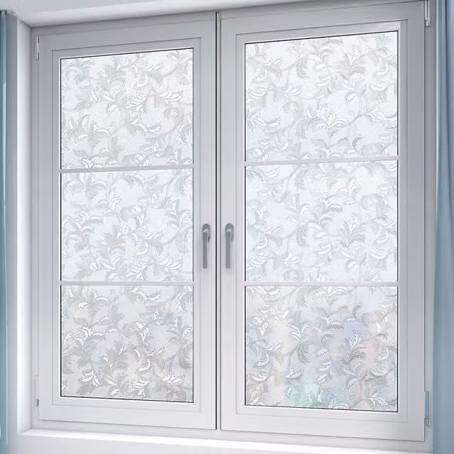 Livingandhome Self Adhesive 3D Privacy Film for Glass Windows, Translucent White Floral Pattern