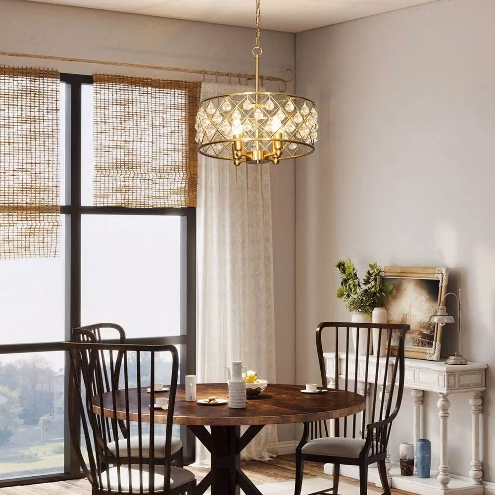 NESTLUNE Adjustable Gold and Brass Crystal Ceiling Light – 5