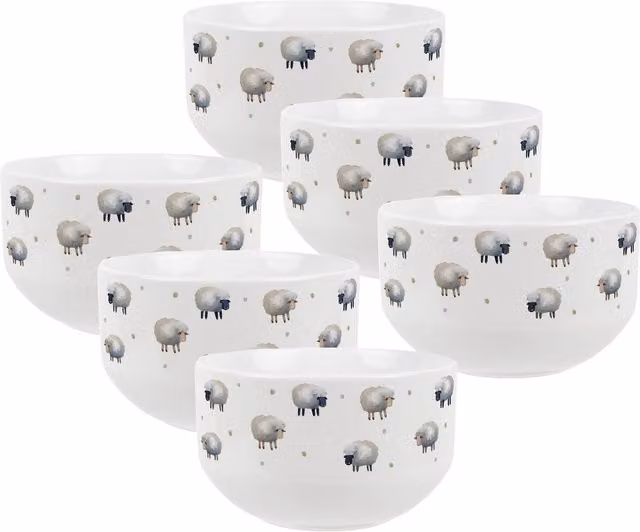 Purely Home Spring Sheep Dotted Ceramic Cereal Bowl, White