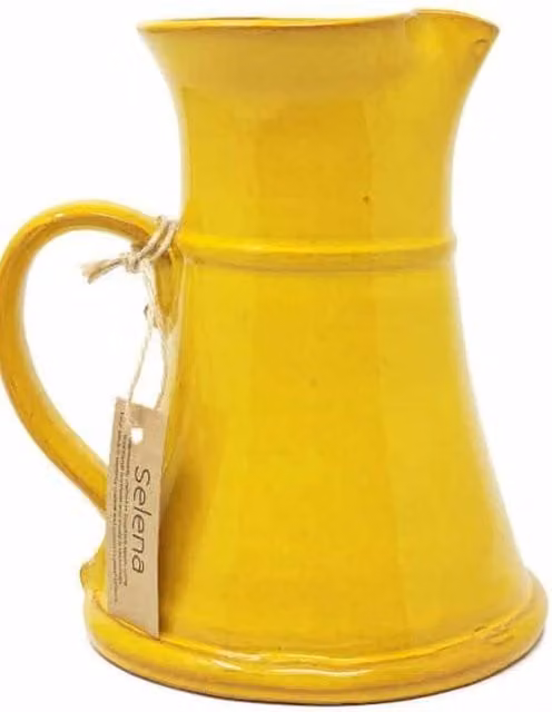 Verano Spanish Ceramics Selena Glazed Hand Dipped Large Flat Based Ceramic Jug, 1 l, Yellow, H: 20 cm