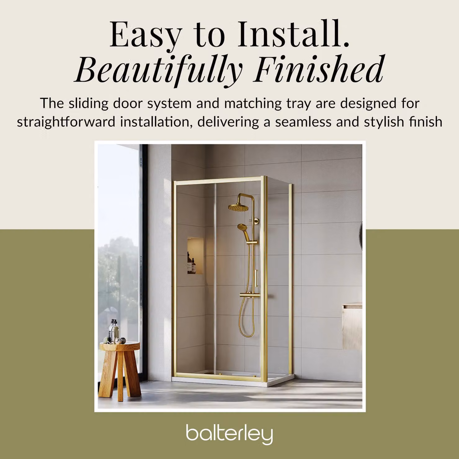 Balterley Ruwa Sliding Rectangular Shower Suite with Tray, 6mm Glass, Gold – 3