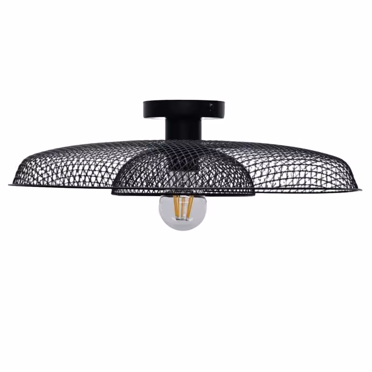 First Choice Lighting Cassidy Black E27 Round Metal Flush Mount Ceiling Light