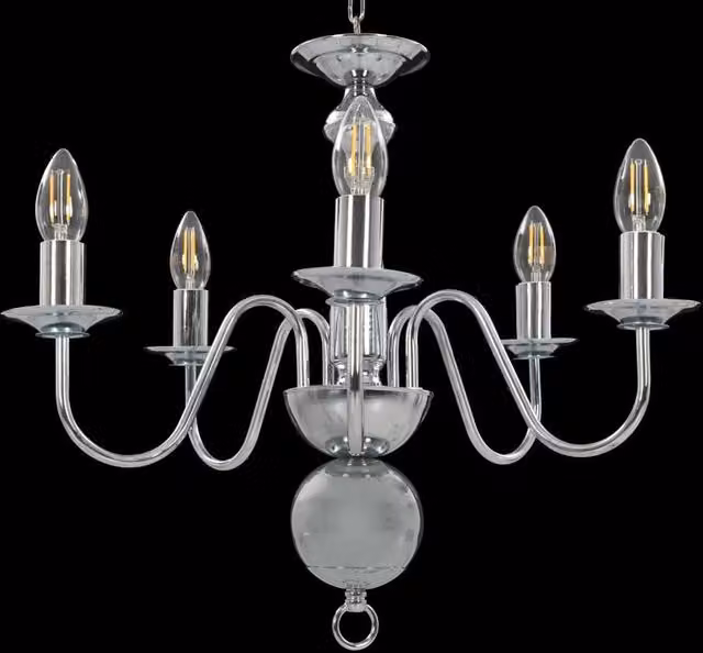 Berkfield Home Elegant Silver Chandelier with Glass Details and 5 x E14 Bulbs – 1