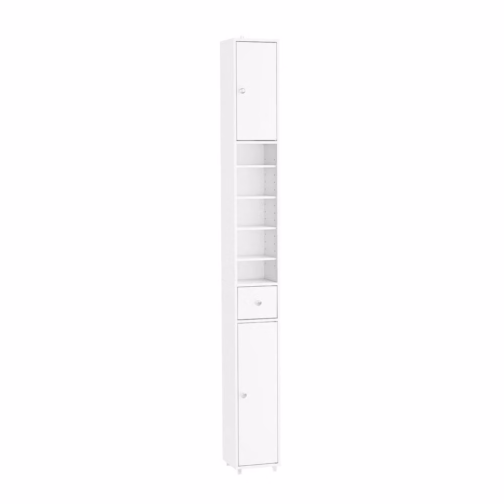 SoBuy Slim White Bathroom Tall Cabinet with Soft-Close Hinged Doors and Internal Shelves, Height: 180 cm – 2