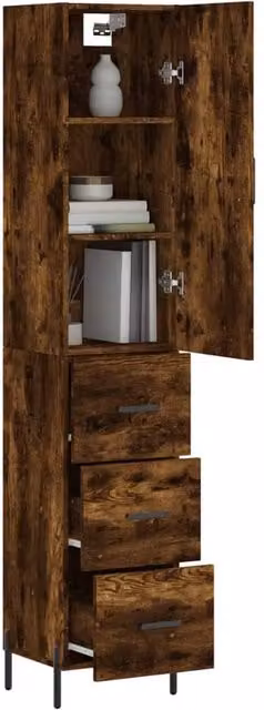 Berkfield Home Smoked Oak Highboard in Brown, W/D/H: 34.5 x 34.0 x 180.0 cm