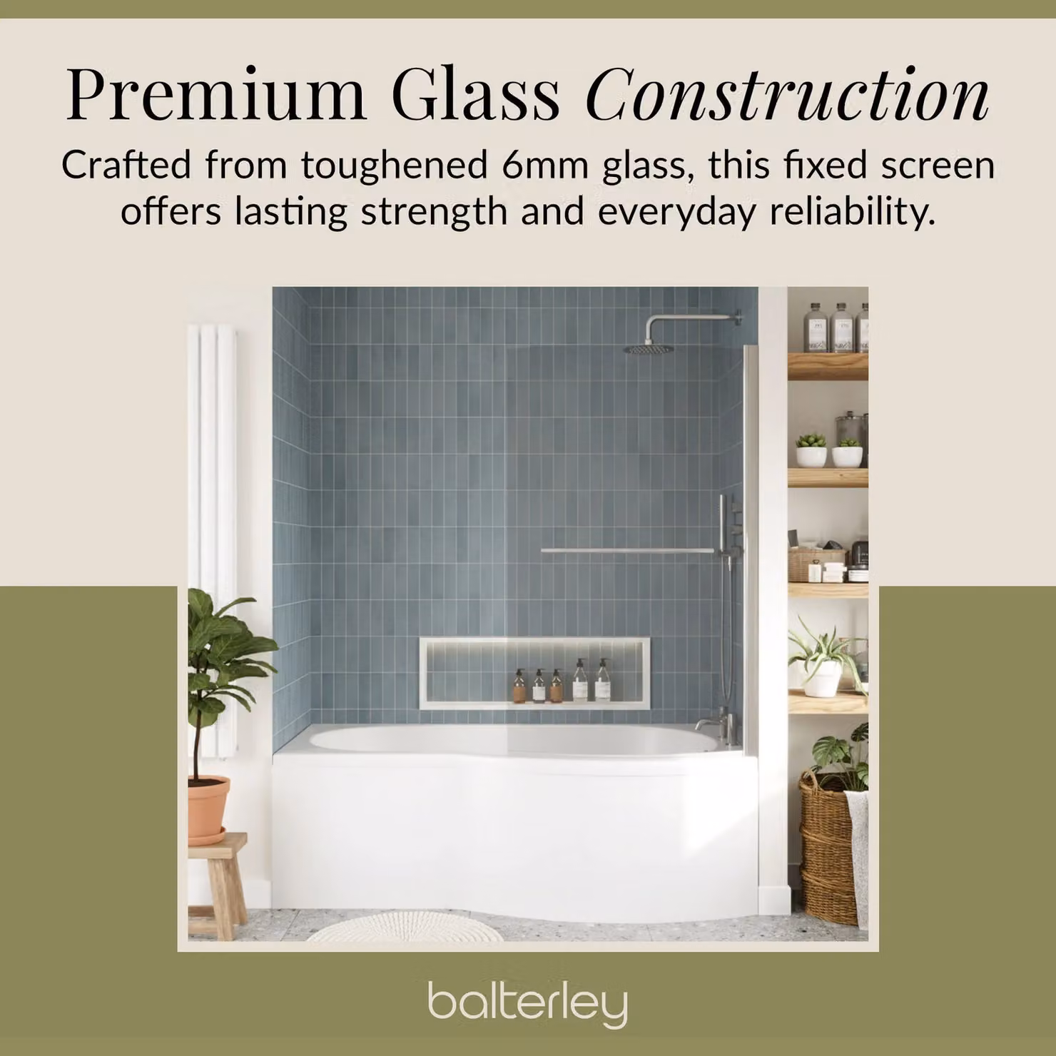 Balterley D-Shaped Right Hand Shower Bath Set with Acrylic Panel and Screen in White, W/D/H: 170 x 90 x 41.5 cm – 2