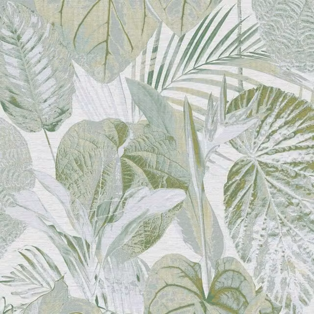 A.S. Création Famous Garden Tropical Leaves Textured Vinyl Wallpaper in Green