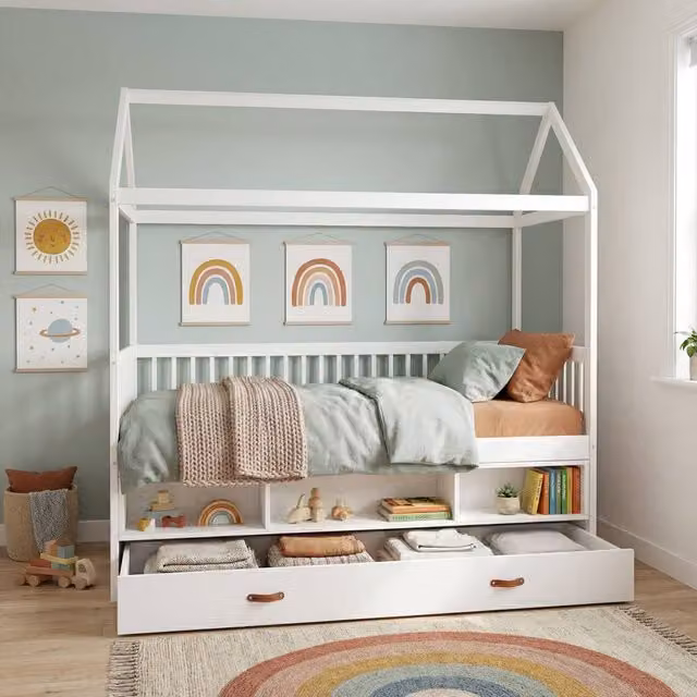Nöa and Nani Lottie Bo Peep House Day Bed with Pull-Out Trundle in White, W/D/H: 90 x 200 cm