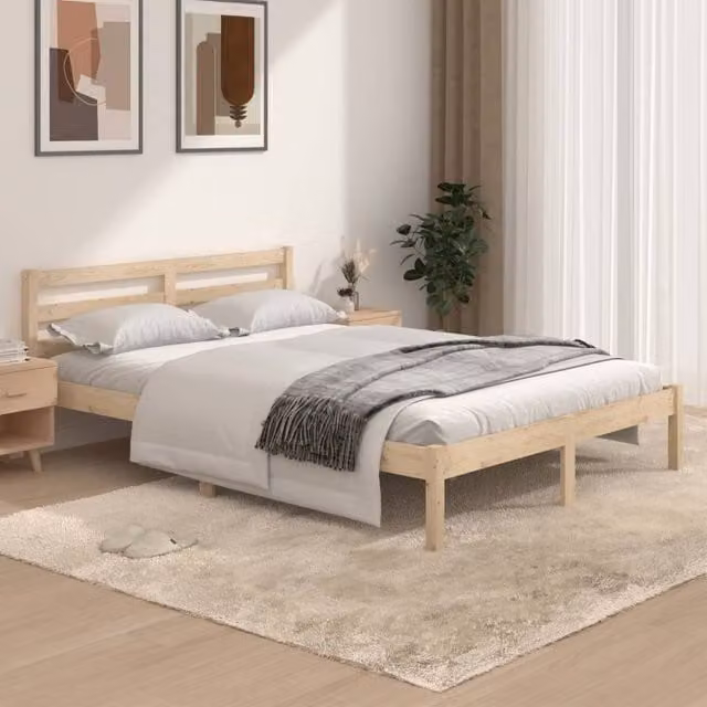 Berkfield Home Double Bed Frame in Brown Solid Pine, W: 135 cm, L: 190 cm