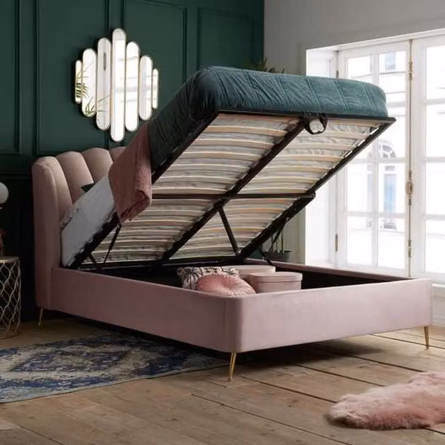 Birlea Lottie King Ottoman Bed in Pink Velvet with Lift Up Base, W/D/H: 180 x 200 cm