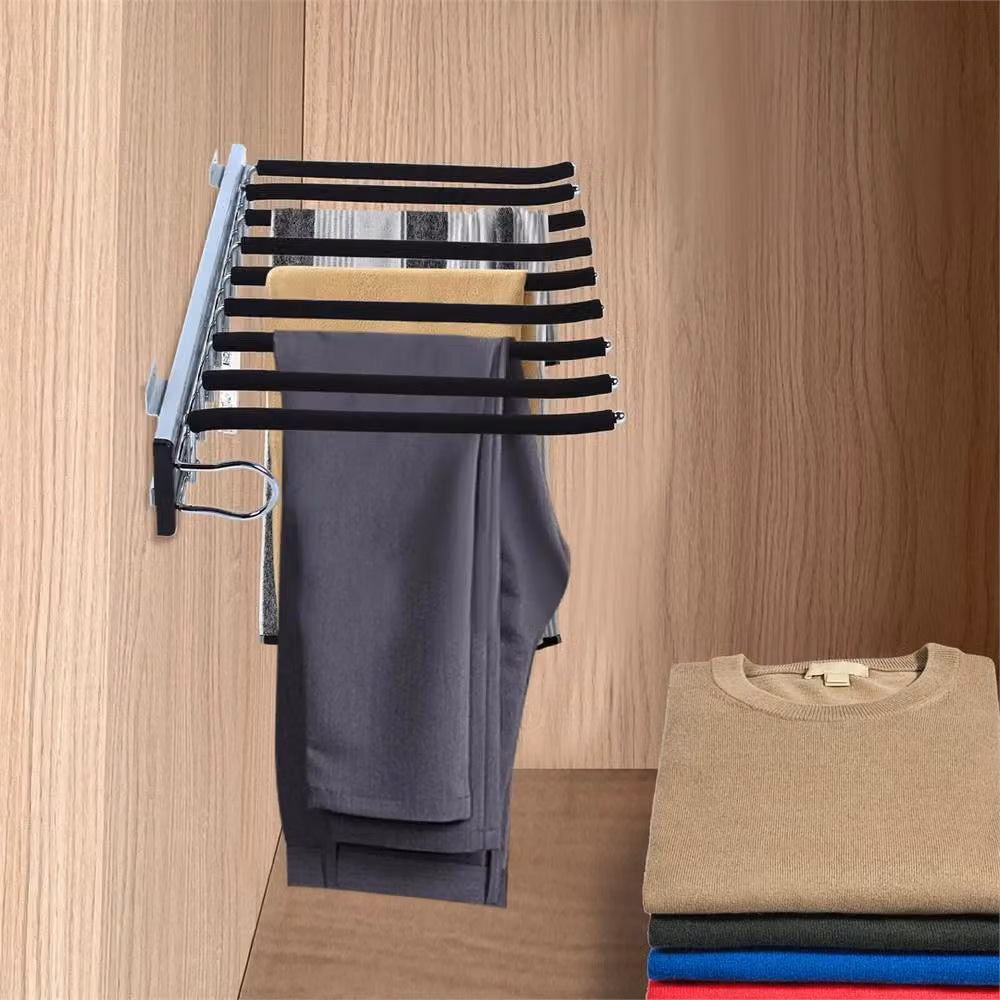 Nordara Heavy Duty Metal Pull-out Trouser Rack in Black and Stainless Steel – 3