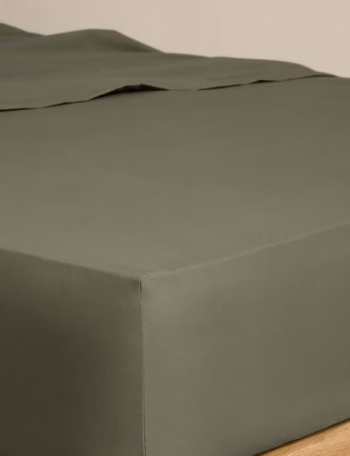 M&S Egyptian Cotton Deep Fitted Sheet Khaki W/D/H: 140 x 200 cm