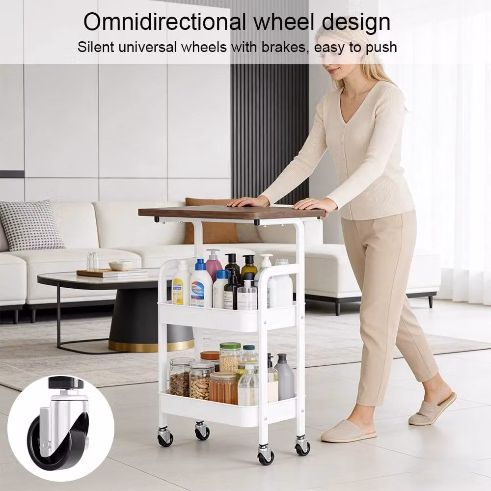Nordara 3-Tier Rolling Storage Trolley Cart in White – 2